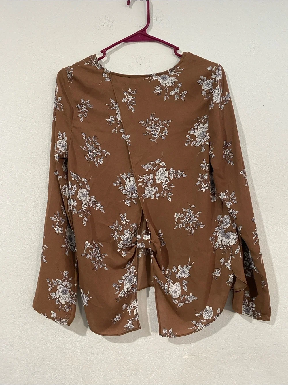 Alice Blue Brown Floral V-Neck Long Sleeve Blouse